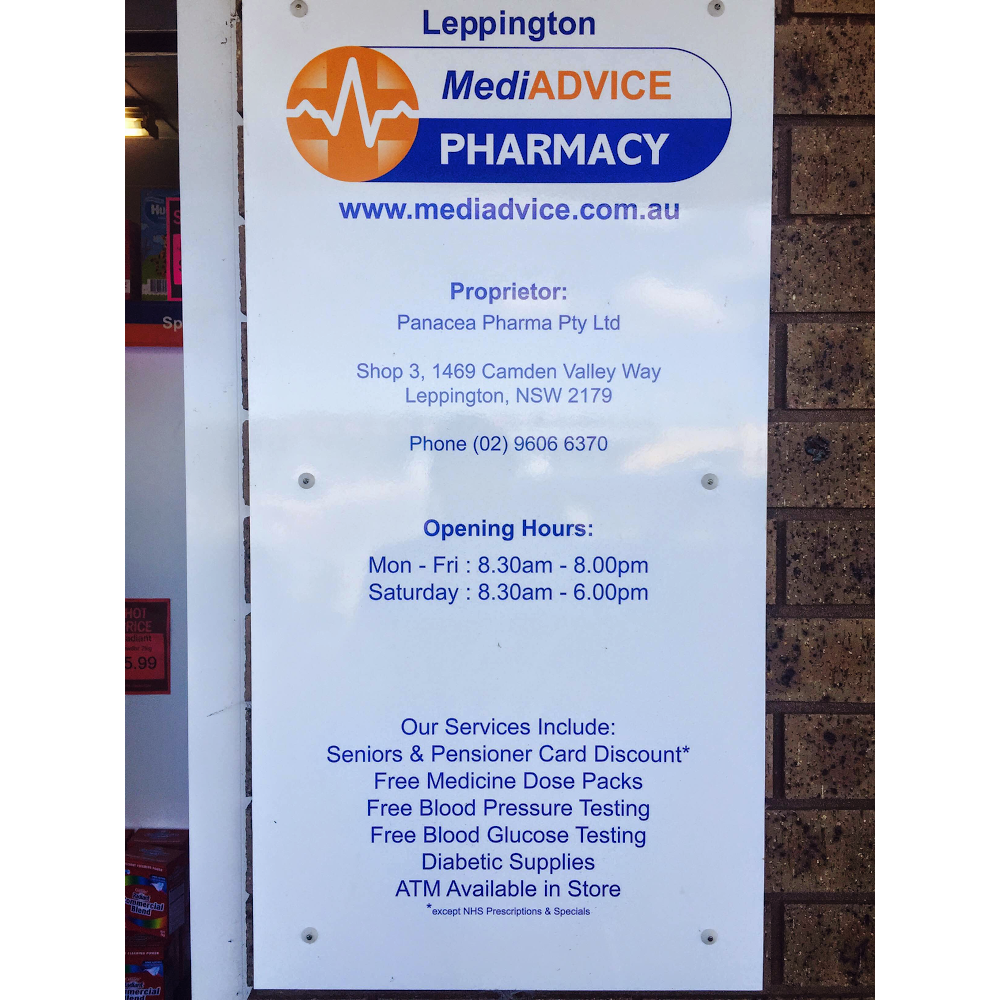 Leppington MediAdvice Pharmacy | clothing store | 3/1469 Camden Valley Way, Leppington NSW 2179, Australia | 0296066370 OR +61 2 9606 6370