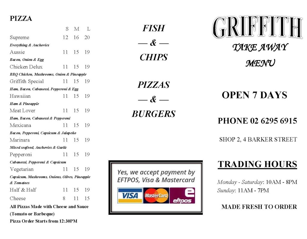 Griffith Takeaway | restaurant | Shop 2/4 Barker St, Griffith ACT 2603, Australia | 0262956915 OR +61 2 6295 6915