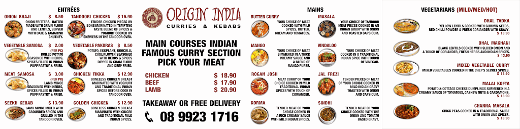 Origin India Curries and Kebabs | restaurant | 6/429 Chapman Rd, Bluff Point WA 6530, Australia | 0899231716 OR +61 8 9923 1716