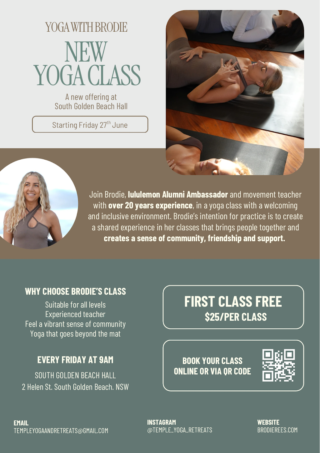 Brodie Rees Yoga | 3 Helen St, South Golden Beach NSW 2483, Australia | Phone: 0412 614 144