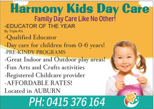 Harmony Kids Family Day Care - Family Day Care Auburn | 12 Hillview St, Auburn NSW 2144, Australia | Phone: 0415 376 164