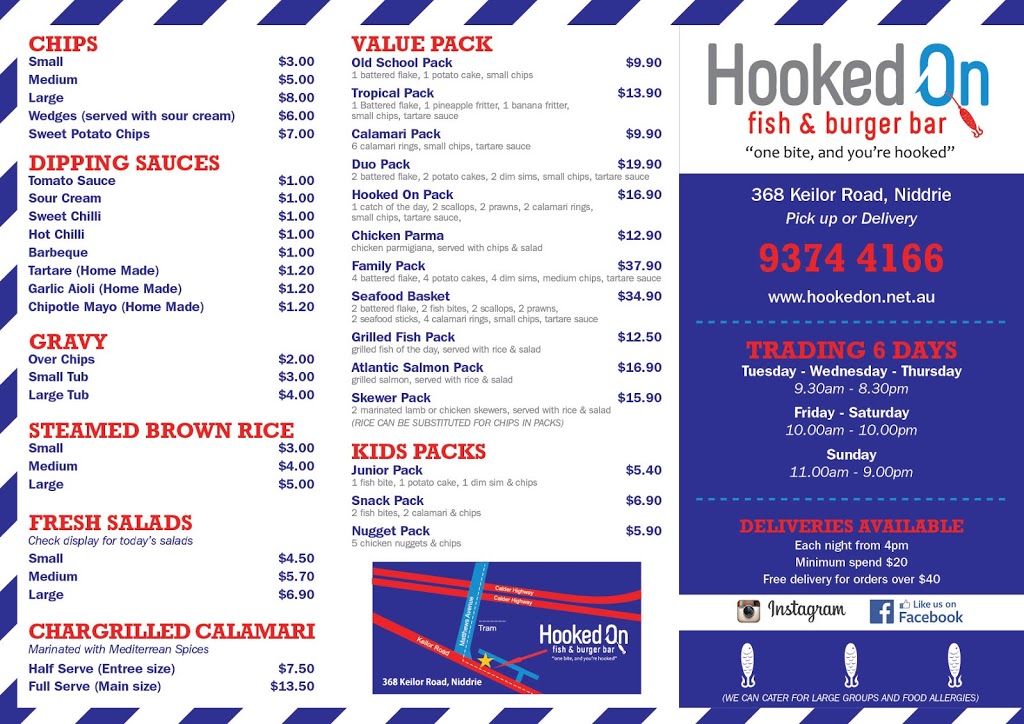 Hooked on Fish & Burger Bar | 368 Keilor Rd, Niddrie VIC 3042, Australia | Phone: (03) 9374 4166