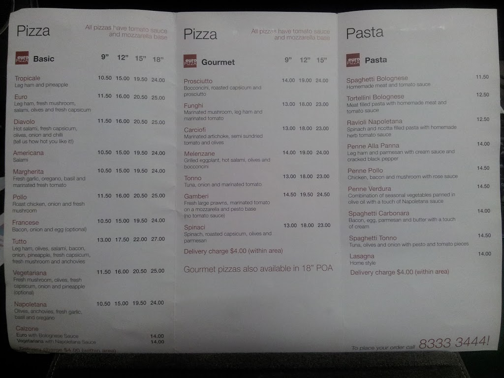 euro PIZZA & ESPRESSO | 462 Kensington Rd, Wattle Park SA 5066, Australia | Phone: (08) 8333 3444