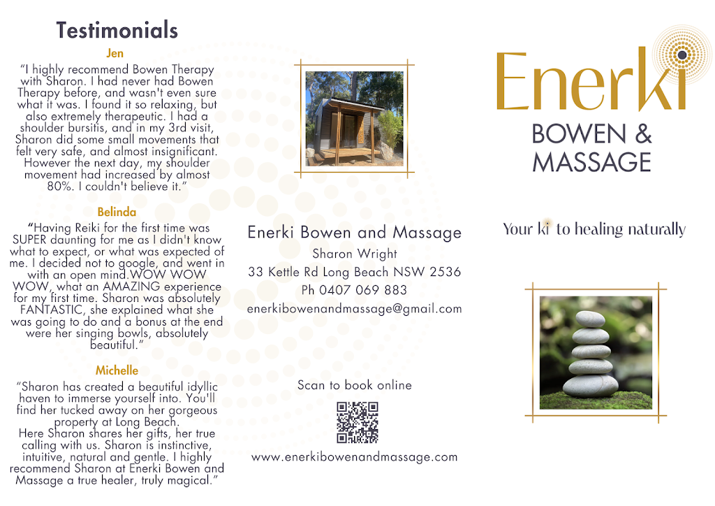Enerki Bowen and Massage | 33 Kettle Rd, Long Beach NSW 2536, Australia | Phone: 0407 069 883