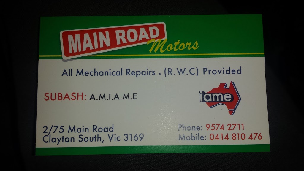Main Road Motors | car repair | 2/75 Main Rd, Clayton South VIC 3169, Australia | 0395742711 OR +61 3 9574 2711