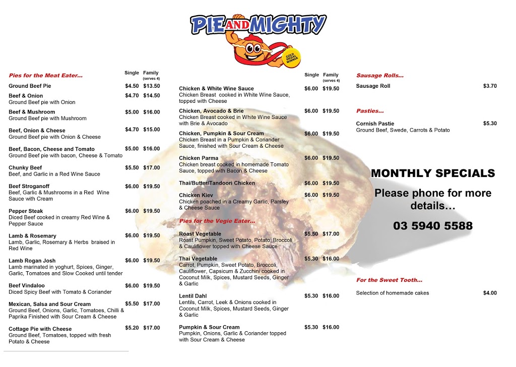 Pie and Mighty | 24 Lakeside Blvd, Pakenham VIC 3810, Australia | Phone: (03) 5940 5588