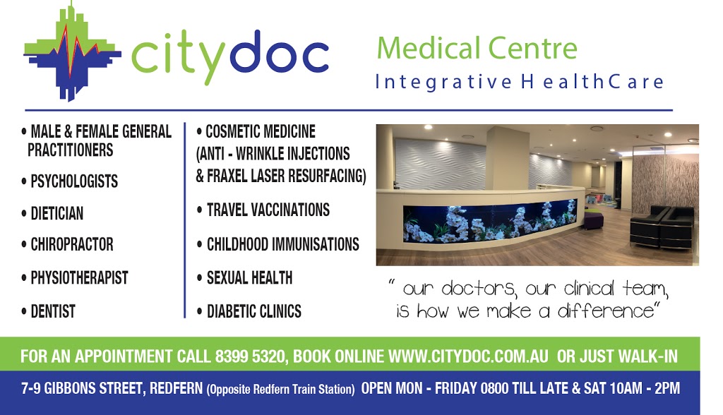 Citydoc Medical Centre | 7-9 Gibbons St, Redfern NSW 2016, Australia | Phone: (02) 8399 5320