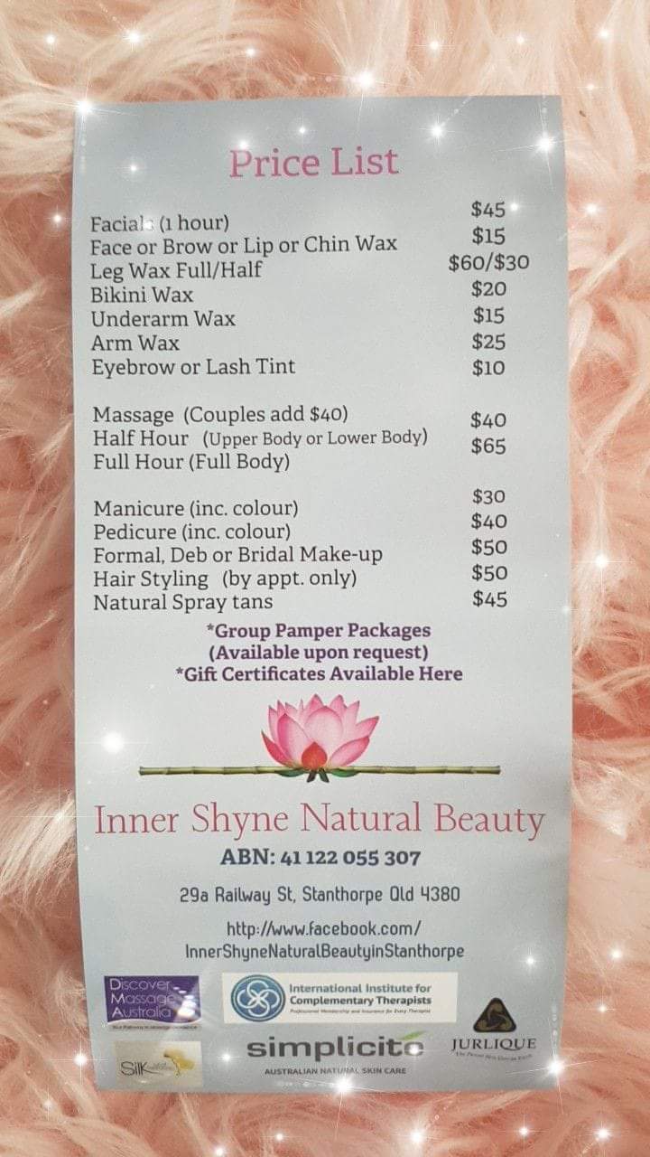 Inner Shyne Natural Beauty | 29 Railway St, Stanthorpe QLD 4380, Australia | Phone: 0438 159 707