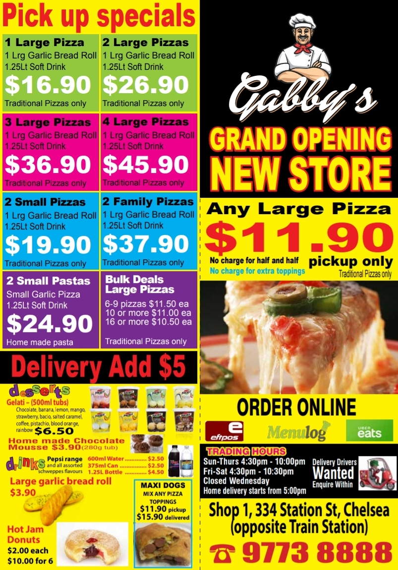 Gabbys Pizza | 1/334/338 Station St, Chelsea VIC 3196, Australia | Phone: (03) 9773 8888