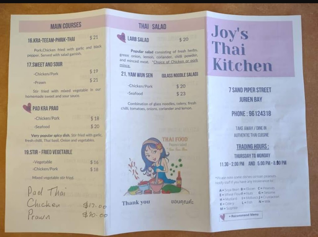 Joys Thai Kitchen | restaurant | 7 Sandpiper St, Jurien Bay WA 6516, Australia | 0896124318 OR +61 8 9612 4318