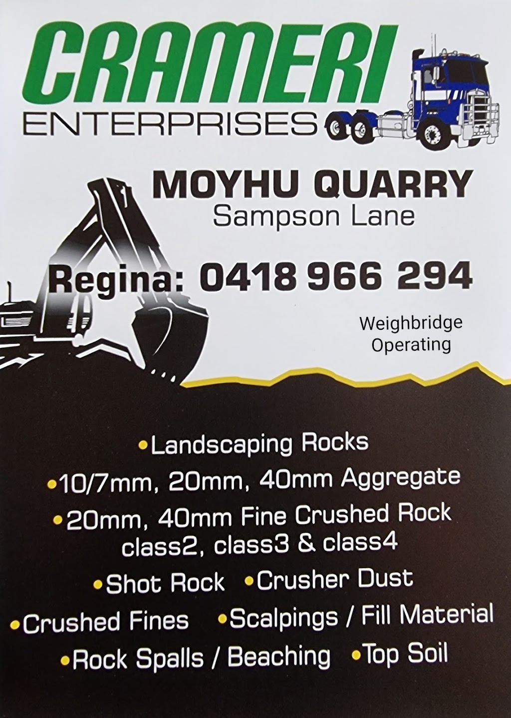 Crameris Moyhu Quarry | Sampson Ln, Moyhu VIC 3732, Australia | Phone: 0418 966 294