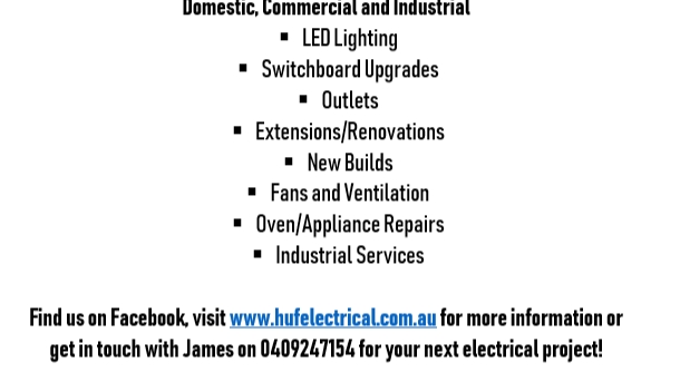 Huf Electrical | 10016 Natimuk-Hamilton Rd, Cavendish VIC 3314, Australia | Phone: 0409 247 154