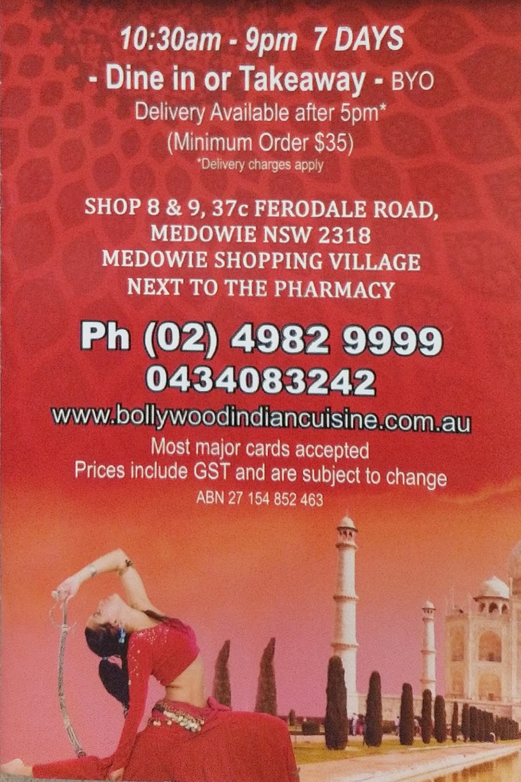 Bollywood Kebabs & Curries | Shop 8&9 Medowie Shopping Village l, 37c Ferodale Rd, Medowie NSW 2318, Australia | Phone: (02) 4982 9999