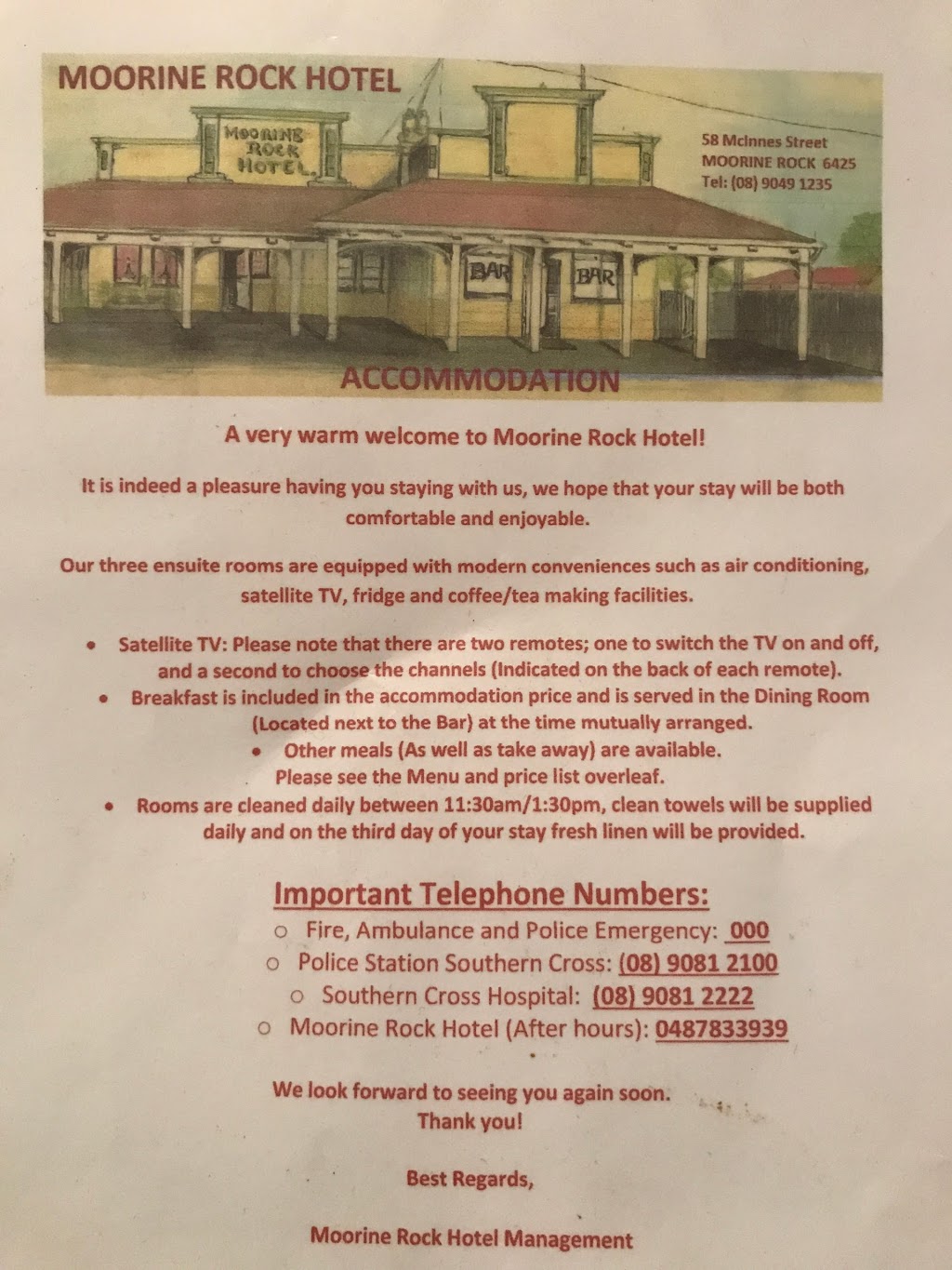Moorine Rock Hotel Motel | 58 McInnes St, Moorine Rock WA 6425, Australia | Phone: (08) 9049 1235