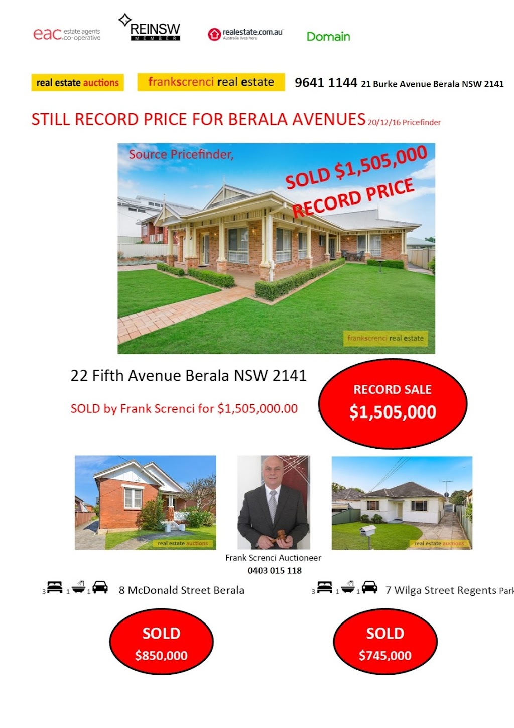 Frank Screnci REAL ESTATE AUCTIONS | real estate agency | 1/21 Burke Ave, Berala NSW 2141, Australia | 0296431144 OR +61 2 9643 1144
