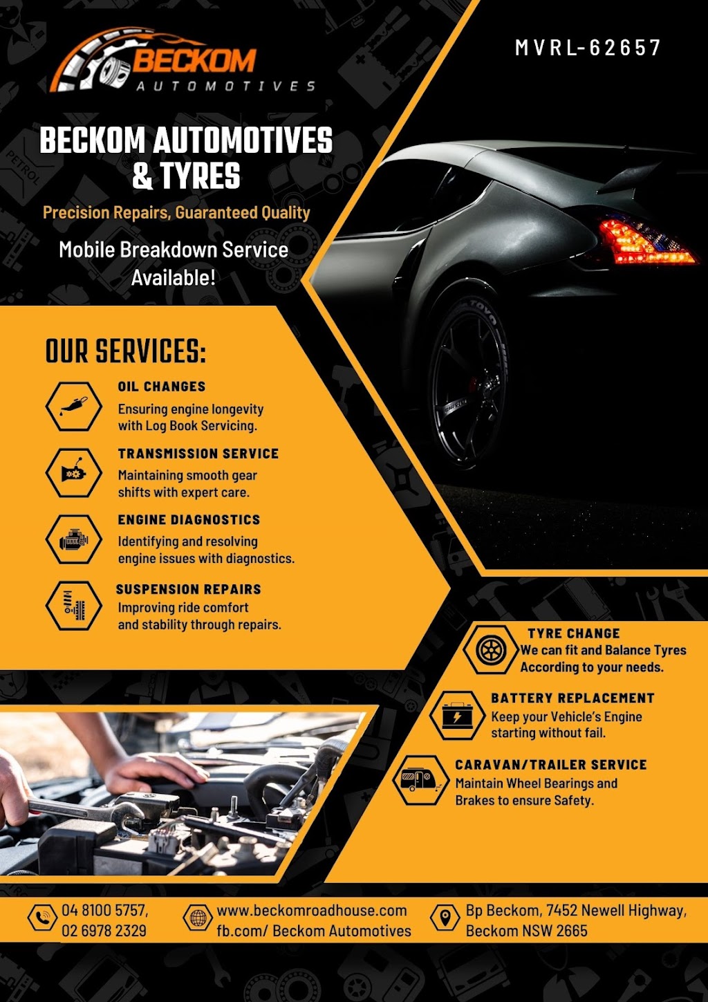 Beckom Automotives And Tyres | 7452 Newell Hwy, Beckom NSW 2665, Australia | Phone: 0481 005 757