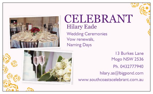 Hilary Eade Marriage Celebrant |  | 13 Burkes Lane Mogo, Batemans Bay NSW 2536, Australia | 0432777940 OR +61 432 777 940