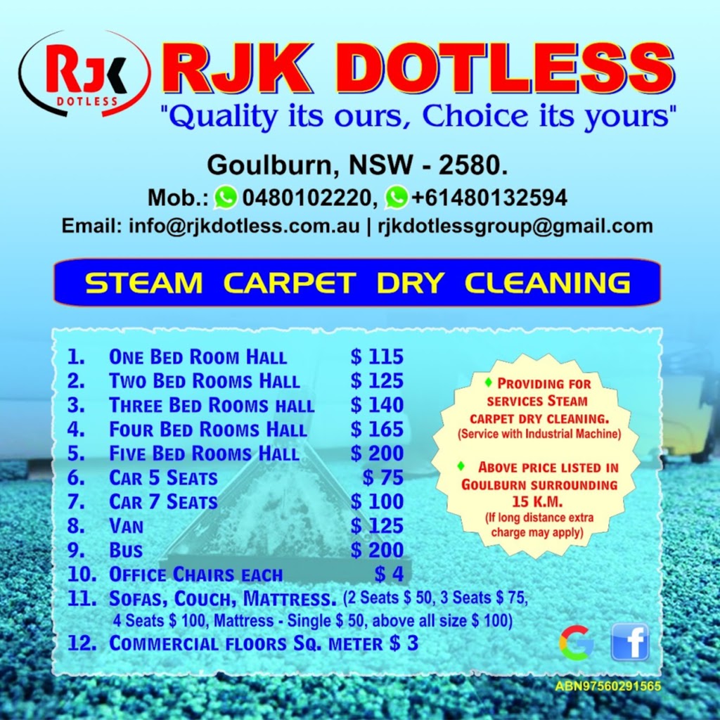 RJK DOTESS GROUP. CARPET STEAM CLEANING 70 k.m around Goulburn , | laundry | 9 Godfrey St, Goulburn NSW 2580, Australia | 0480102220 OR +61 480 102 220