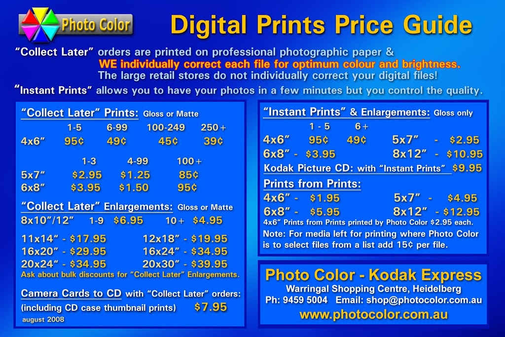 Photo Color - Kodak Express | Warringal Shopping Centre, Shop 24/56 Burgundy St, Heidelberg VIC 3084, Australia | Phone: (03) 9459 5004