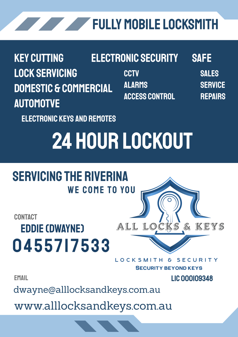 All Locks & Keys Locksmith & Security | 73 Druitt Rd, Griffith NSW 2680, Australia | Phone: 0455 717 533