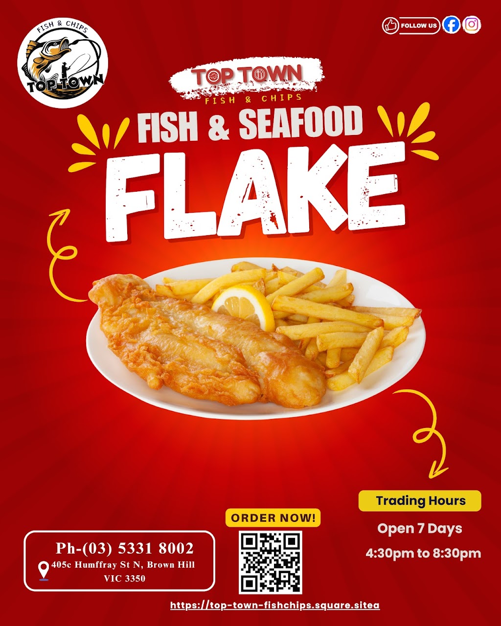 Top Town Fish & Chips | 405C Humffray St N, Brown Hill VIC 3350, Australia | Phone: (03) 5331 8002