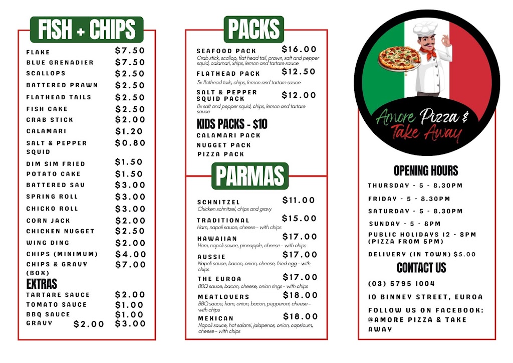 Amore Pizza & Take Away | 10 Binney St, Euroa VIC 3666, Australia | Phone: (03) 5795 1004