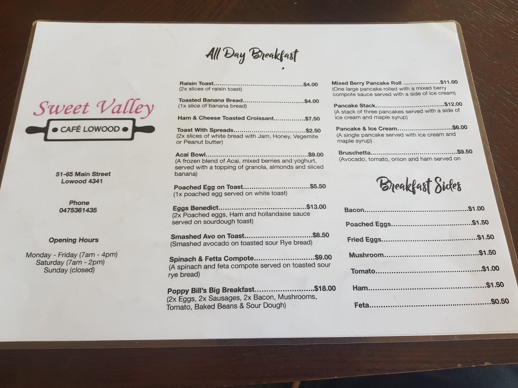 Sweet valley cafe lowood | cafe | 59 Main St, Lowood QLD 4311, Australia | 0475361435 OR +61 475 361 435