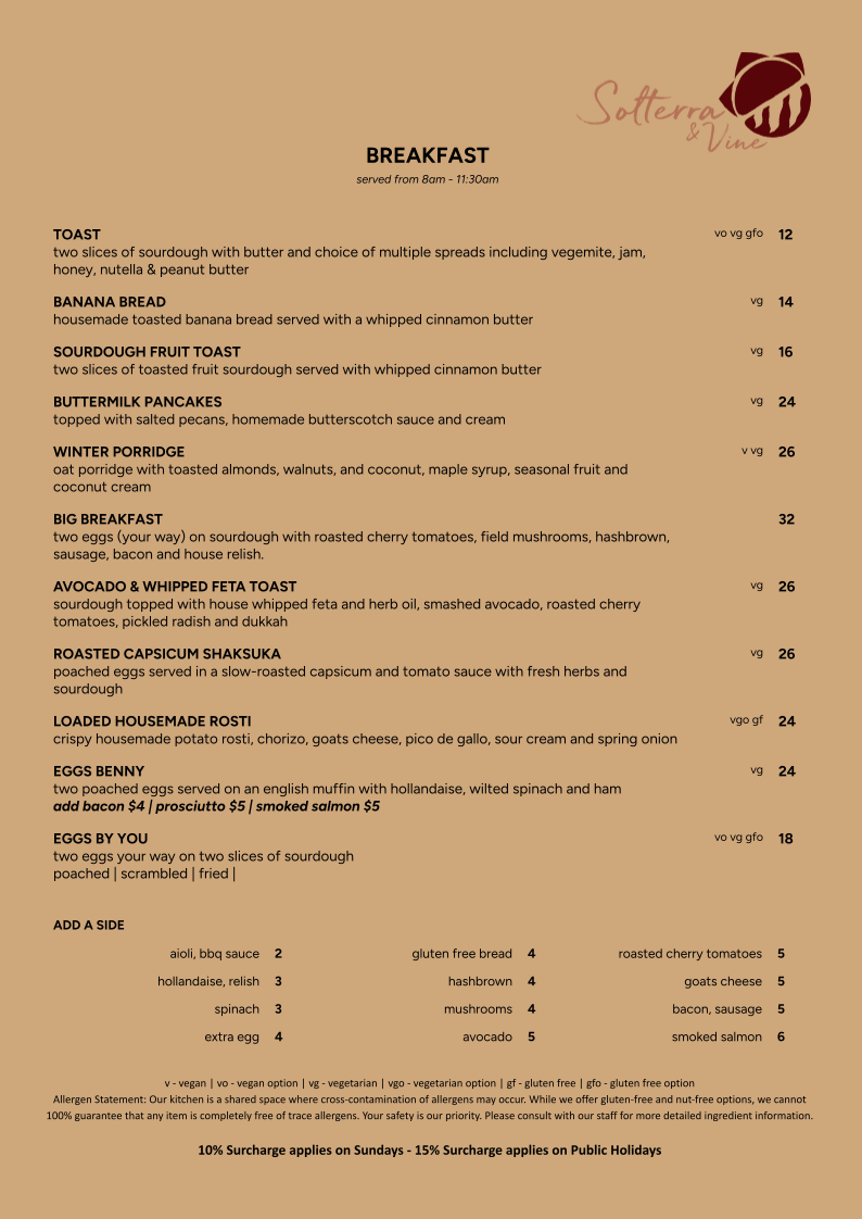 Solterra & Vine - Cafe, Restaurant & Events | 46 Hermitage Rd, Maiden Gully VIC 3551, Australia | Phone: (03) 7050 2550