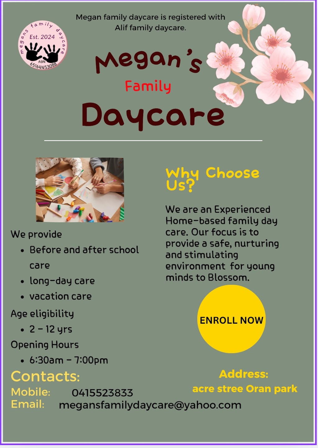 Megan’s family daycare | Acre St, Oran Park NSW 2570, Australia | Phone: 0415 523 833