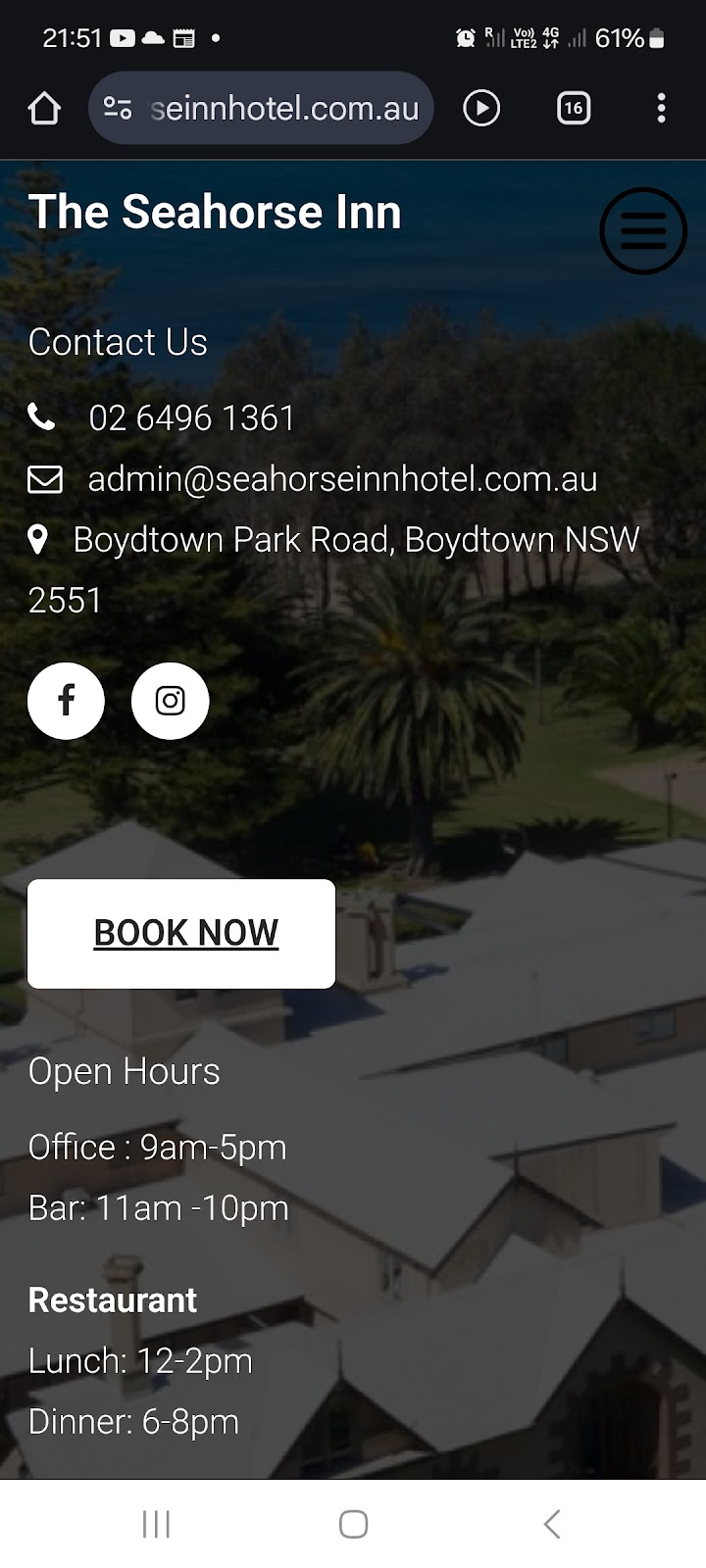 Seahorse Inn Bar | Boydtown Park Rd, Boydtown NSW 2551, Australia | Phone: (02) 6496 1361