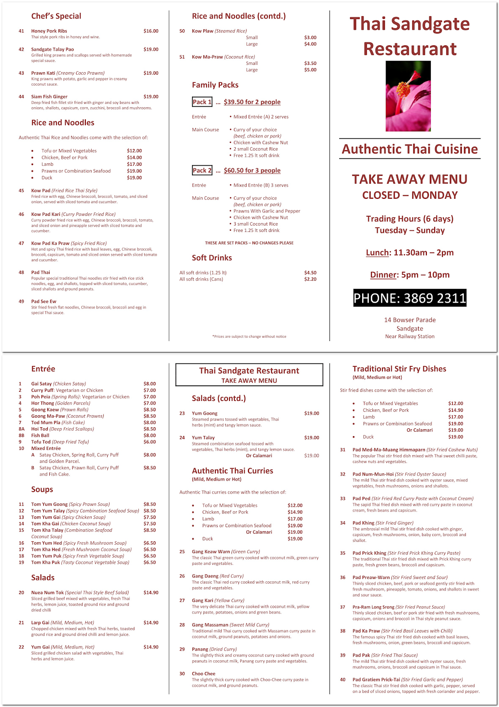 Thai Sandgate Restaurant | restaurant | 14 Bowser Parade, Sandgate QLD 4017, Australia | 0738692311 OR +61 7 3869 2311