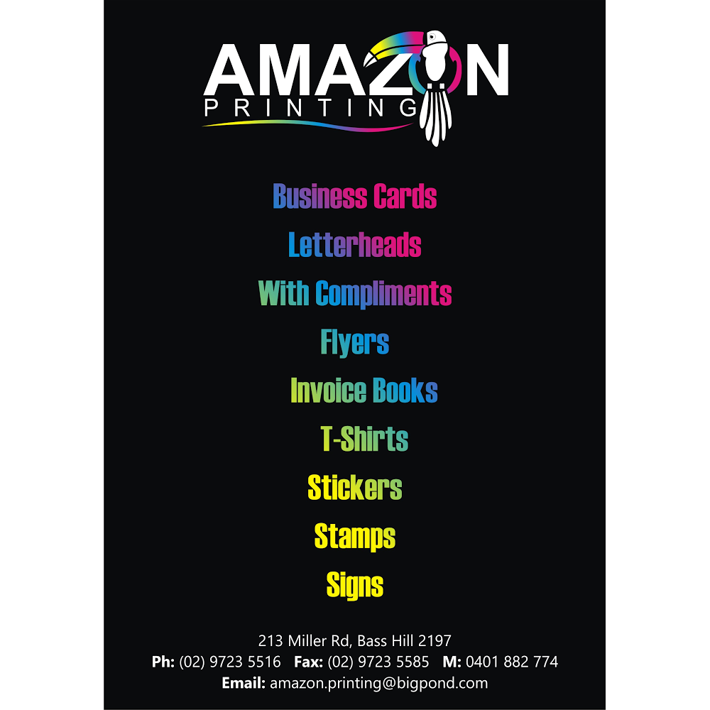 Amazon Printing NSW | 213 Miller Rd, Bass Hill NSW 2197, Australia | Phone: 0401 882 774