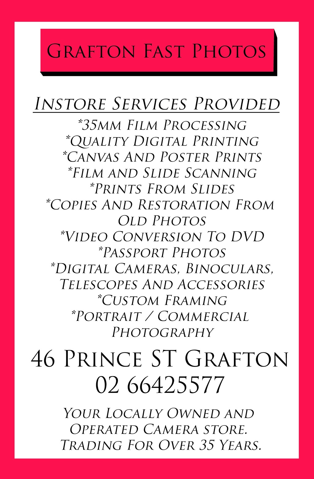 Grafton Fast Photos + Framing | 46 Prince St, Grafton NSW 2460, Australia | Phone: (02) 6642 5577