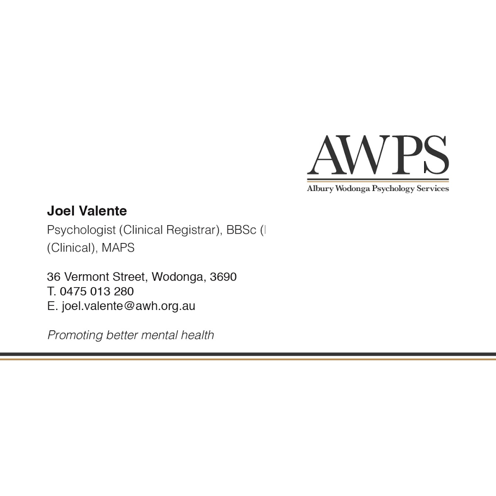 Albury Wodonga Psychology Services | 36 Vermont St, Wodonga VIC 3690, Australia | Phone: 0475 013 280