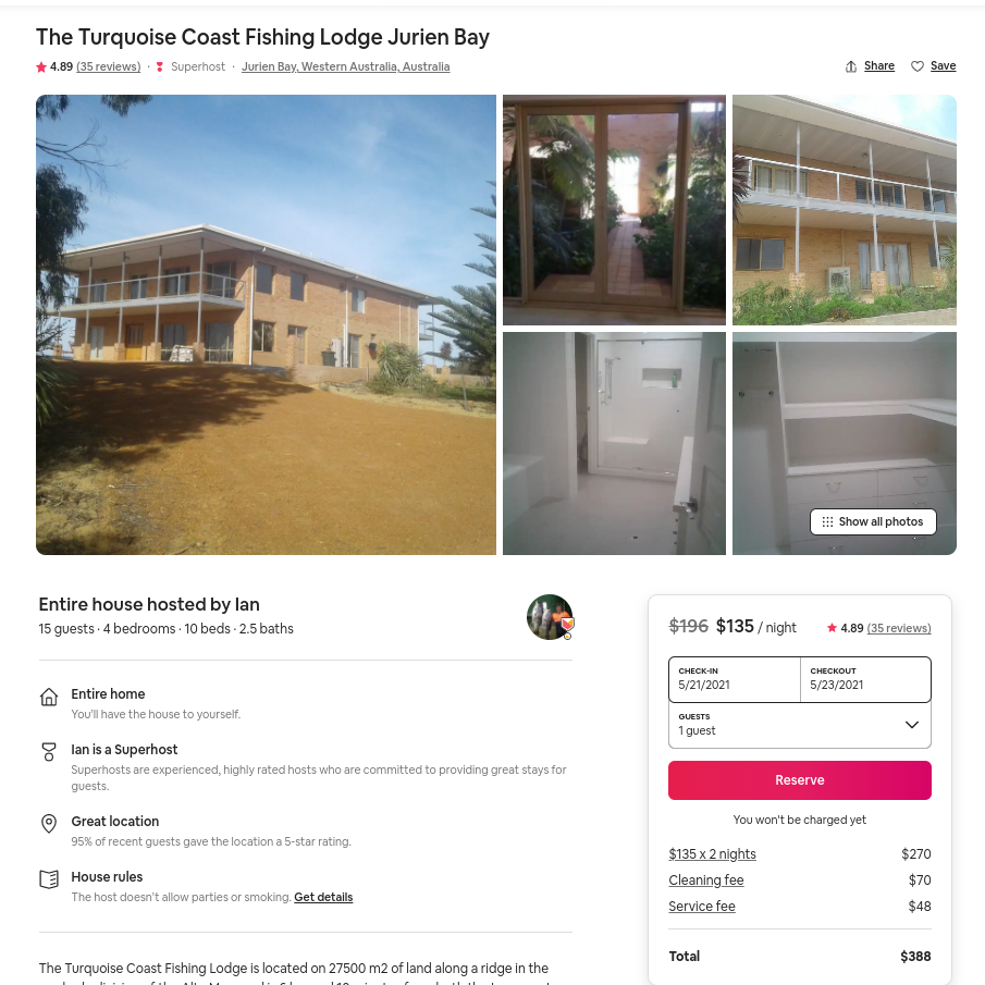 Turquoise Coast Fishing Lodge | lodging | 37 Flying Foam Way, Jurien Bay WA 6516, Australia | 0419903187 OR +61 419 903 187