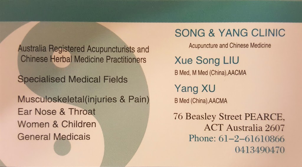 Song & Yang Clinic | 76 Beasley St, Pearce ACT 2607, Australia | Phone: (02) 6161 0866