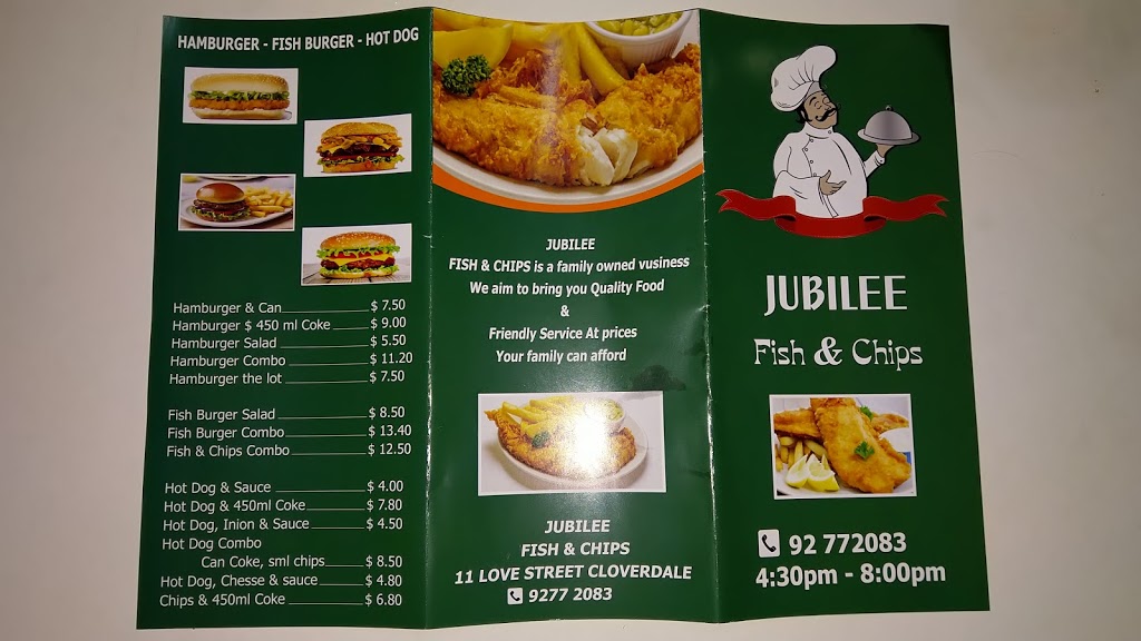 Jubilee Fish & Chips Takeaway | meal takeaway | 11 Love St, Cloverdale WA 6105, Australia | 0892772083 OR +61 8 9277 2083