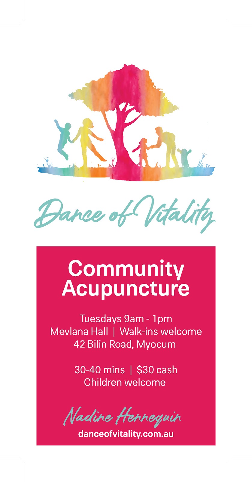 Dance of Vitality - Nadine Hennequin - Community Acupuncture Myo | health | Mevlana Hall, 42 Bilin Rd, Myocum NSW 2481, Australia | 0409760214 OR +61 409 760 214