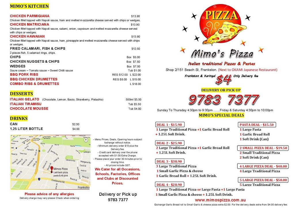 Mimos Pizza | meal delivery | 2/151 Beach St, Frankston VIC 3199, Australia | 0397837377 OR +61 3 9783 7377