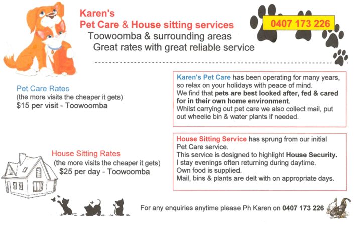 Karens Pet Care |  | Toowoomba City QLD 4350, Australia | 0407173226 OR +61 407 173 226