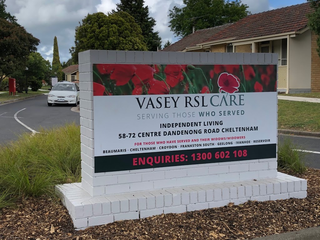 Vasey RSL Care Ex-Service Accommodation Cheltenham |  | 58-72 Centre Dandenong Rd, Cheltenham VIC 3192, Australia | 1300602108 OR +61 1300 602 108