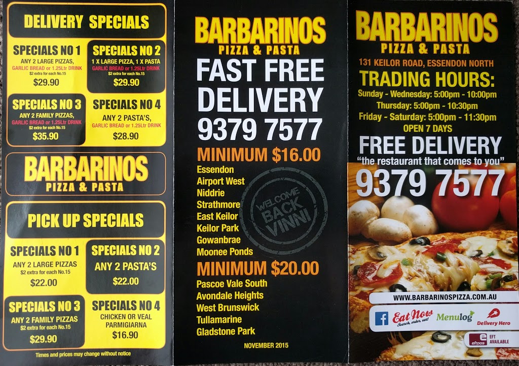 Barbarinos Pizza | meal delivery | 131 Keilor Rd, Essendon VIC 3040, Australia | 0393797577 OR +61 3 9379 7577