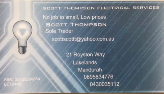 Scott Thompson Electrical Services | electrician | 21 Royston Way, Mandurah WA 6210, Australia | 0430035112 OR +61 430 035 112