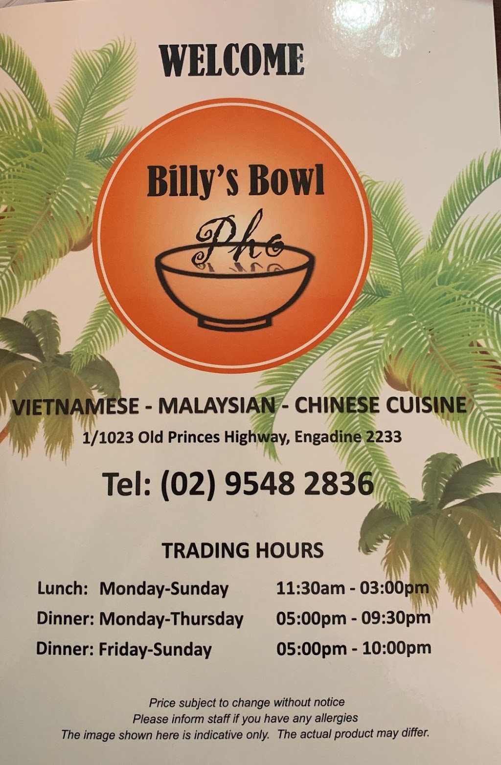 Billys Bowl Restaurant | restaurant | 1021 Old Princes Hwy, Engadine NSW 2233, Australia | 0295482836 OR +61 2 9548 2836