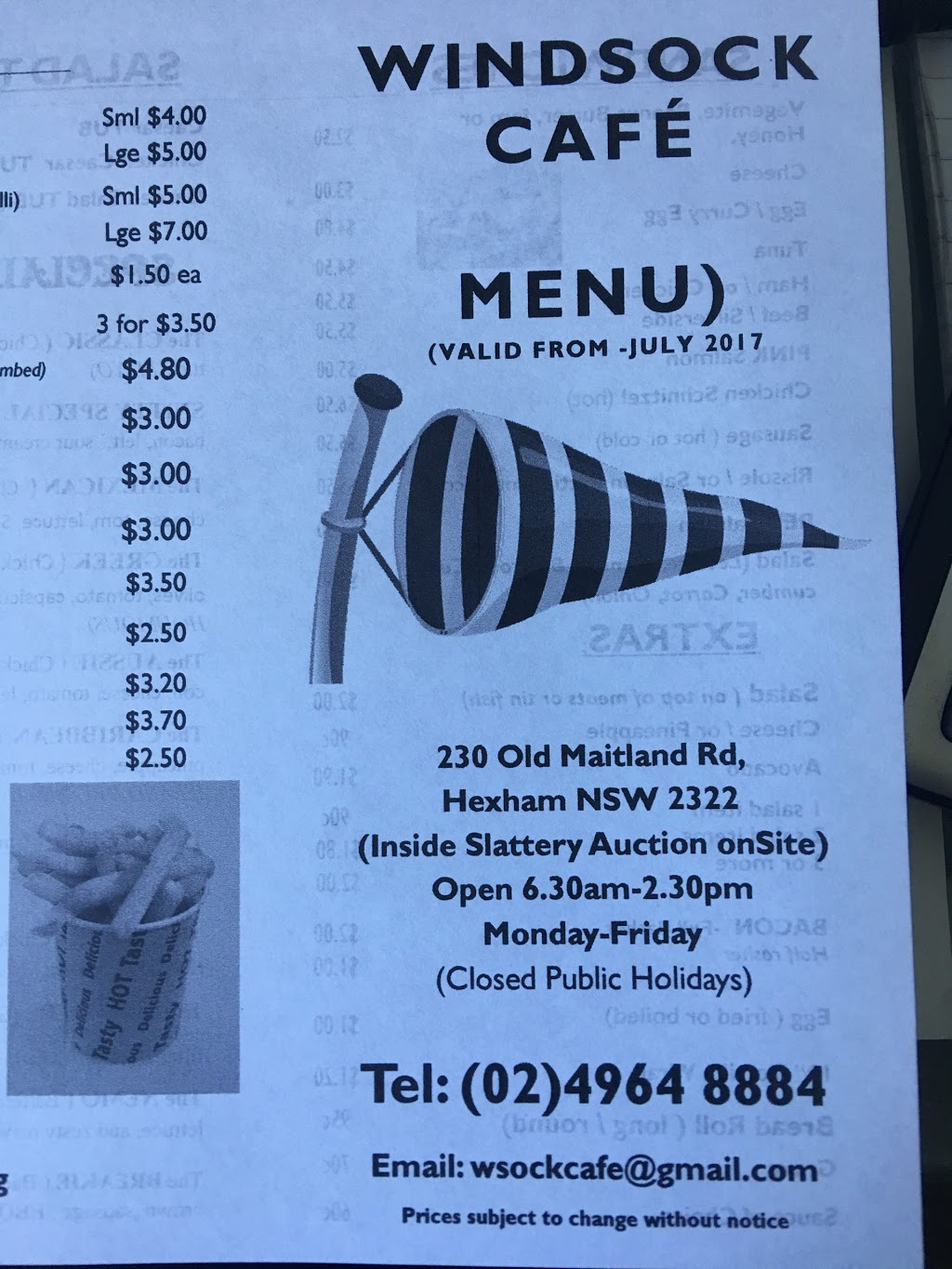 Windsock Cafe | meal takeaway | 230 Old Maitland Rd, Hexham NSW 2322, Australia | 0249648884 OR +61 2 4964 8884