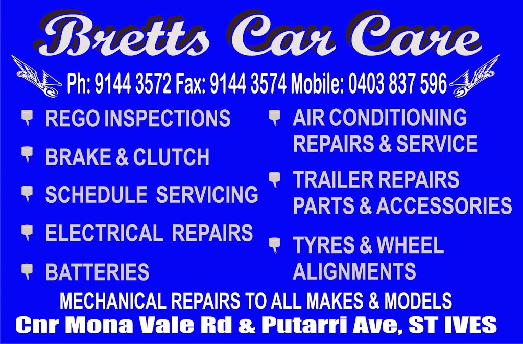 Bretts Car Care | car repair | 157-159 Mona Vale Rd, St. Ives NSW 2075, Australia | 0291443572 OR +61 2 9144 3572