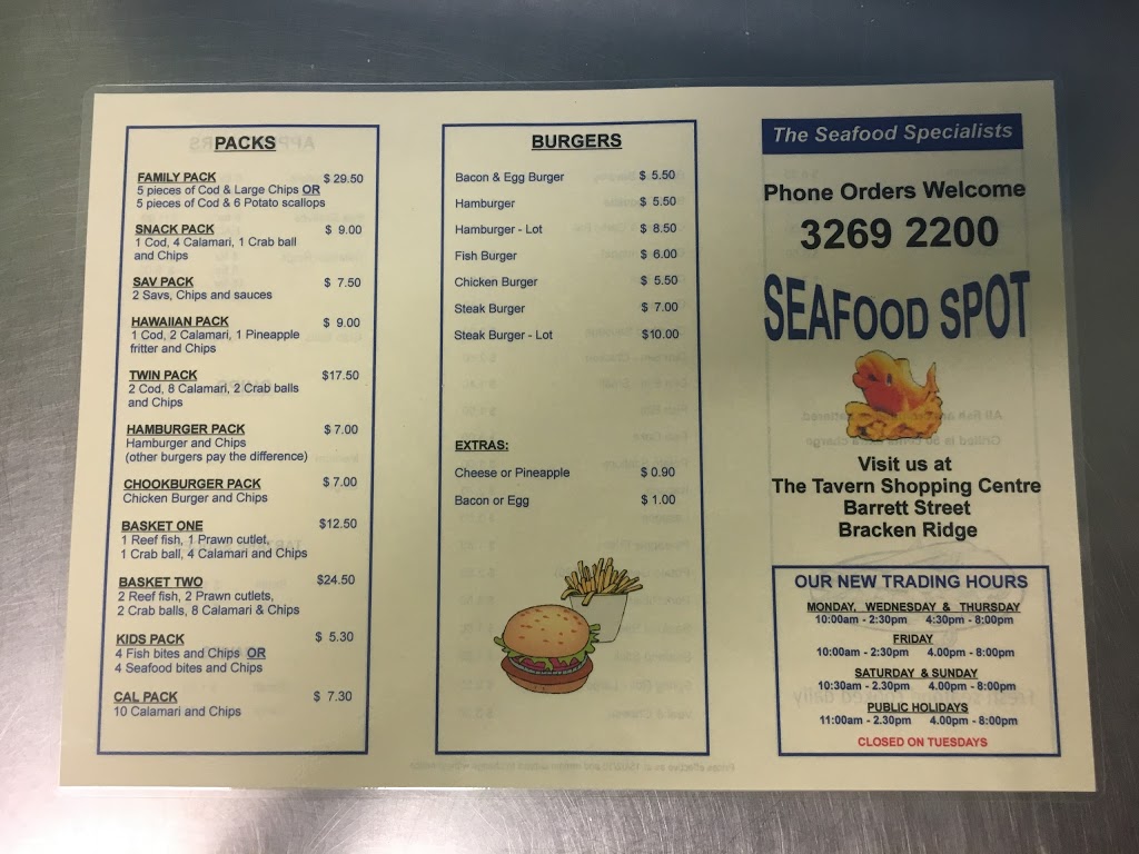 Seafood Spot | restaurant | 162 Barrett St, Bracken Ridge QLD 4017, Australia | 0732692200 OR +61 7 3269 2200