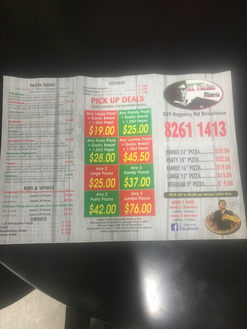 Al Pacino Pizzeria | meal takeaway | 589 Regency Rd, Broadview SA 5083, Australia | 0882611413 OR +61 8 8261 1413