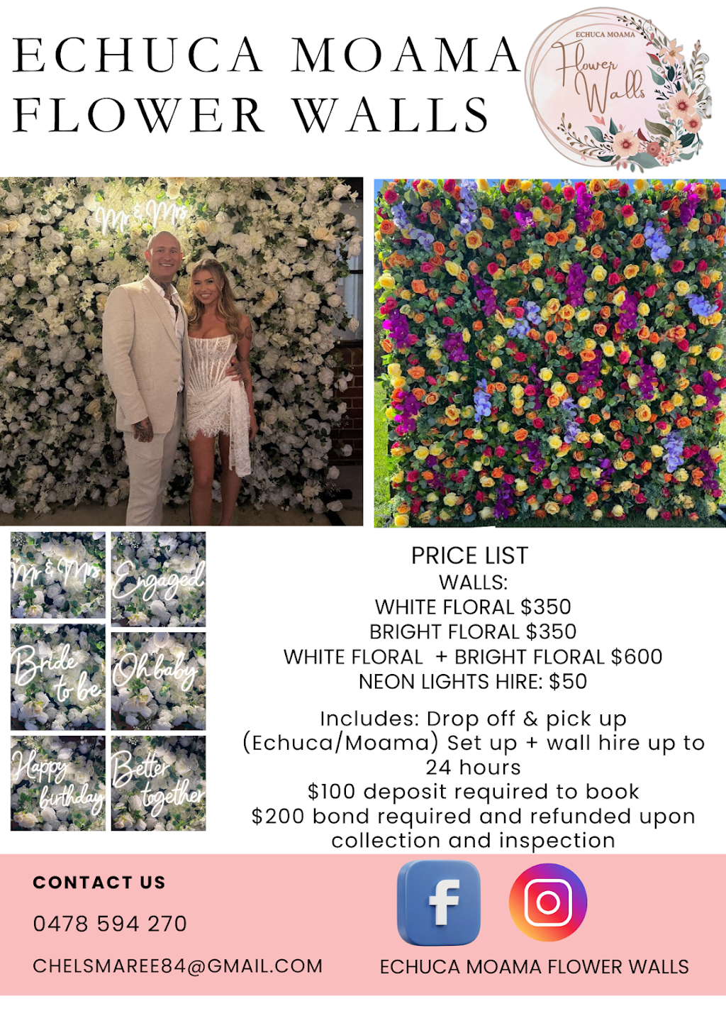 Echuca Moama Flower Walls | Mount Terrick Road, Wharparilla, Echuca VIC 3564, Australia | Phone: 0478 594 270