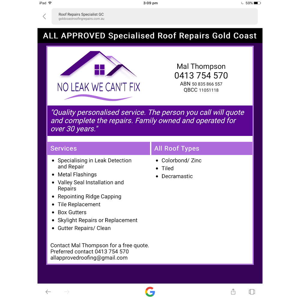 All Approved Roof Repair Specialist | 2109 Beechmont Rd, Beechmont QLD 4211, Australia | Phone: 0413 754 570